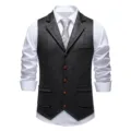 Men's vintage suede lapel suit vest waistcoat with white shirt and tie detail view. - S / Tops / Black