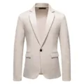 Men's shiny dark pattern single button blazer suit jacket for party stage performance - M / Tops / Off White