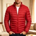 Herren Winter Daunenjacke in Rot mit Stehkragen Reißverschluss Freizeit warme Oberbekleidung - S / Oberteile / Rot