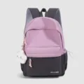 Zaino scolastico casual per ragazze, zaino bicolore rosa e grigio scuro con ciondolo. - senza ciondolo / Rosa