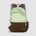 Zaino in tela verde e marrone borsa da scuola casual con simpatico ciondolo per studenti - senza ciondolo / Verde Caffè