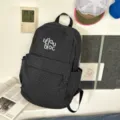 Korean Harajuku style black grid backpack for student casual school bag daypack - L / No Pendant / Black