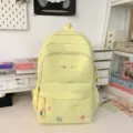 Light yellow student school backpack with cute star embroidery and large capacity for daily use. - No Pendant / L / Yellow
