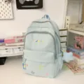 Light blue student backpack large capacity casual school bag with cute stars pendant - No Pendant / L / Blue