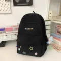 Black backpack for school and travel with colorful star embroidery and cute charms. - No Pendant / S / Black