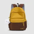 Zaino casual stile college per donna, borsa scolastica bicolore giallo marrone per uso quotidiano. - Con Ciondolo / Giallo