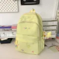 Yellow school backpack variant, cute star embroidery and large capacity for daily travel. - With Charm / L / Yellow