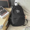 Korean style grid canvas backpack casual daypack for women stylish school bag black - L / With Charm / Black