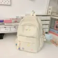 Large capacity casual canvas school backpack for women daily travel cute book bag with charms - With Charm / S / Off White
