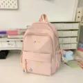 Pink student backpack for women, casual lightweight large capacity school book bag with cute star embroidery. - With Charm / S / Pink