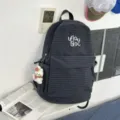 Korean Harajuku plaid backpack casual daily school bag for women stylish bookbag new - L / With Charm / Dark Blue