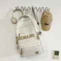White casual backpack for students, retro large letter design, large capacity travel bag. - No Pendant / White