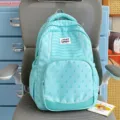 Light blue casual school backpack with cute butterfly prints and striped design for daily use - No Pendant / Green