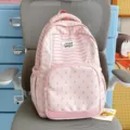 Pink backpack for school and daily casual travel with cute butterfly print and large capacity. - No Pendant / Pink