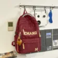 Vintage large capacity school backpack with star print casual travel bag for daily students - With Charm / Red