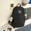 Black grid backpack, casual school bag for women, Japanese Harajuku style daily campus daypack. - S / With Charm / Black