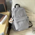 Grey checkered casual backpack, minimalist student school bag, stylish daily travel daypack. - S / With Charm / Gray