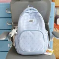 Zaino per la scuola con stampa a farfalla a righe azzurre, borsa casual per studenti - Con Ciondolo / Blu