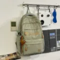 Casual large capacity student schoolbag in sage green with letter embroidery for travel and daily. - With Charm / Green