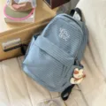 Casual blue plaid backpack with cute plush pendant, lightweight daily school bag for women - S / With Charm / Light Blue
