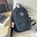 Korean style grid backpack for college students casual daily daypack casual bag with bear pendant - S / With Charm / Dark Blue