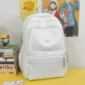 Cute polka dot rabbit school backpack for students, large capacity casual daily bag. - No Pendant / White