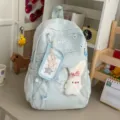 Light blue large-capacity cute itabag school backpack with clear window and plush rabbit. - With Note and Rabbit Pendant / Blue