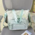 Sac cabas style kawaii en toile avec poche frontale transparente, motif étoile pour filles. - Sans pendentif / Vert