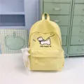 Yellow polka dot backpack with cute puppy print and lace pendant for daily school use. - No Pendant / Yellow