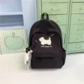 Black polka dot school backpack featuring cute puppy embroidery and lovely side pendant. - No Pendant / Black