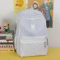 Cute polka dot rabbit canvas backpack with front striped pocket, casual daily student school bag - No Pendant / Gray