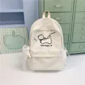 Japanese sweet polka dot canvas backpack cute puppy print schoolbag for students daily use - No Pendant / White