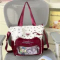 Sac à bandoulière en toile étoiles et oreilles de chat, sac ita bordeaux et blanc avec pendentif. - Avec Charme / Rouge