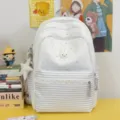 Χαριτωμένο καμβά σακίδιο πλάτης με κουνέλι και βούλες τσάντα σχολική casual στυλ - Με Μενταγιόν / Λευκό