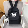 Black polka dot school backpack with cute puppy print and star pendant for students. - With Pendant / Black