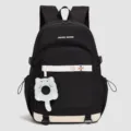 Sac à dos esthétique noir pour étudiants, cartable grand capacité avec pendentif chat et imprimé. - Noir