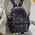 Casual star print backpack for daily commuting, school, large capacity black school bag - No Pendant / Black