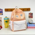 Korean ins cute orange plaid & polka dot backpack large capacity casual school bag - Large (No Pendant) / Orange