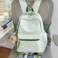 Light green star print canvas backpack casual school bag for women daily commute use. - No Pendant / Green