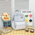 Korean style plaid backpack cute sweet campus school bag large capacity polka dot casual rucksack - Large (No Pendant) / Gray