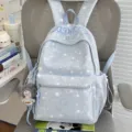 Casual blue printed backpack for women students, lightweight large capacity school bookbag - With Charm / Blue