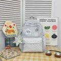 Korean style cute plaid school backpack for women, aesthetic large capacity student bookbag. - Small (With Charm) / Gray