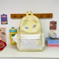 Korean style cute sweet campus backpack yellow gingham polka dot student school bag - Large (With Charm) / Yellow