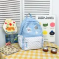 Blue gingham cute school backpack for teen girls, large capacity student casual daypack - Small (No Pendant) / Blue