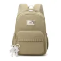 Khaki polka dot school backpack for girls, lightweight casual daily daypack with pearl pendant. - Coffee