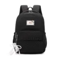 Black polka dot school backpack for girls, lightweight casual daypack with cute pearl pendant. - Black