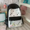 Cute star pattern transparent window backpack for students, stylish daily casual school bag. - No Pendant / Black