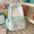 Japanese sweet mint green star backpack cute clear front pocket student school bag daily use - No Pendant / Green