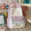 Japanese sweet cute star backpack casual student school bag with transparent front pocket - No Pendant / Purple