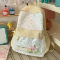 Japanese sweet cute star backpack with clear front pocket casual school bag for daily use - With Star Bone Pendant / Yellow